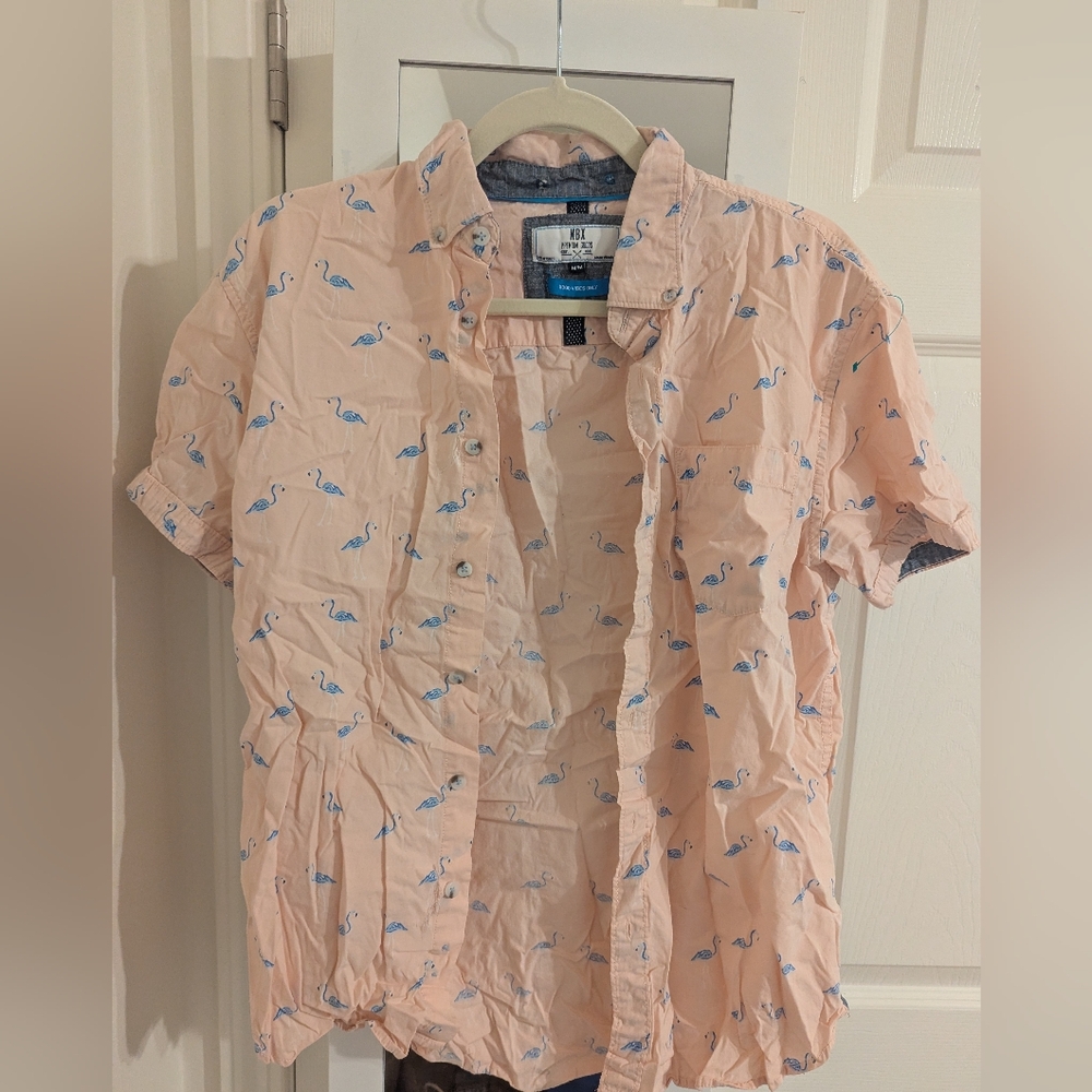 Short-Sleeve Pink Flamingo Print Shirt